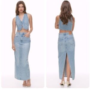 Aritzia Denim Forum 90’s Pencil Maxi Denim Jean Skirt High Rise Back Split Sz 25